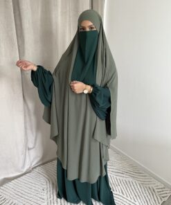 Abaya Israe Soie De Medine - Vert Sapin